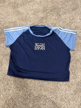 Navy and Light Blue Cropped Raglan Tee
